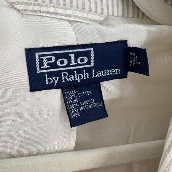 Polo Ralph Lauren  Men’s Seersucker Suit Large Blazer & Pants Striped Tan 36/30 - Picture 4 of 16